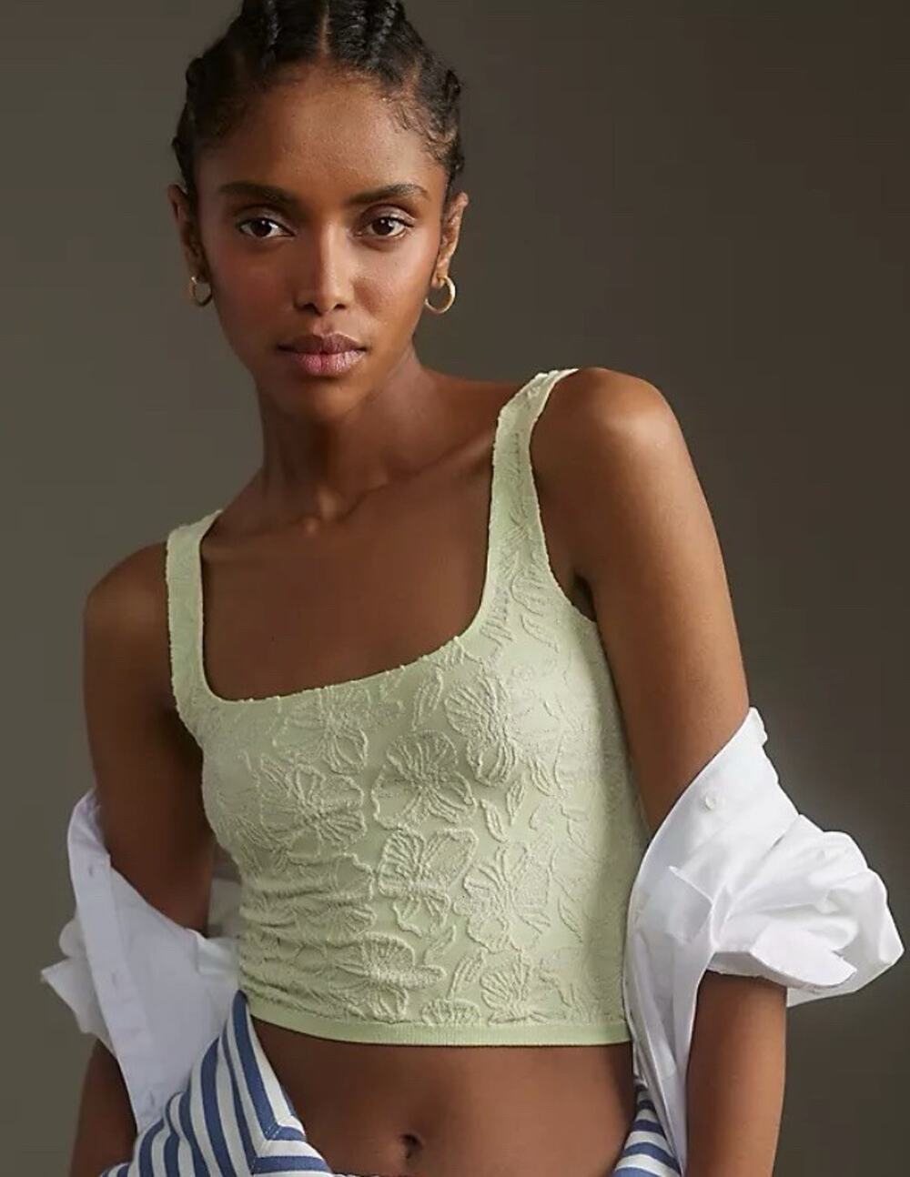 Anthropologie Light Green Hannah Seamless Textured Crop Tank S/M Floral